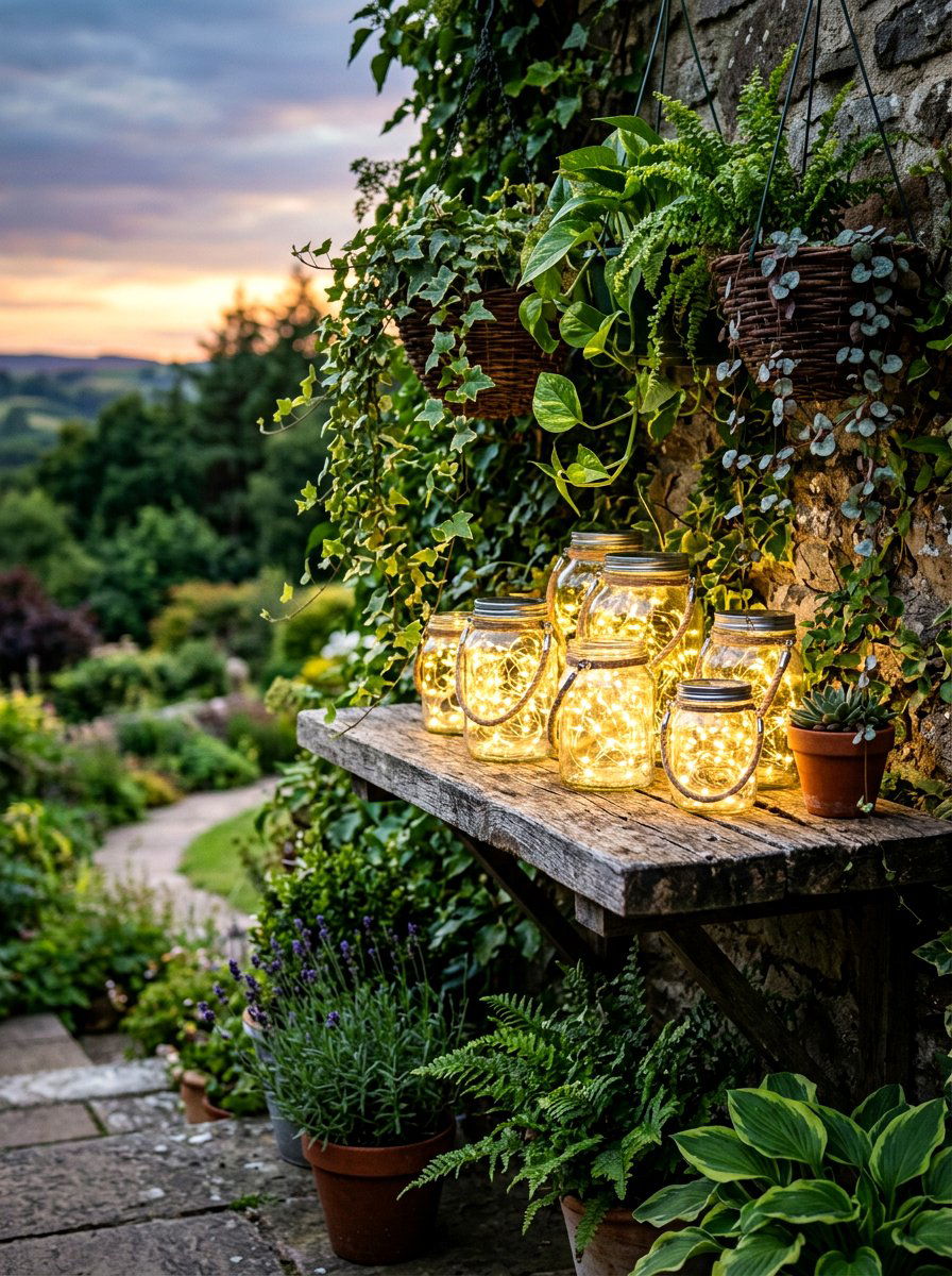 Glass Jar Lights - 30 apartment patio mood lighting ideas