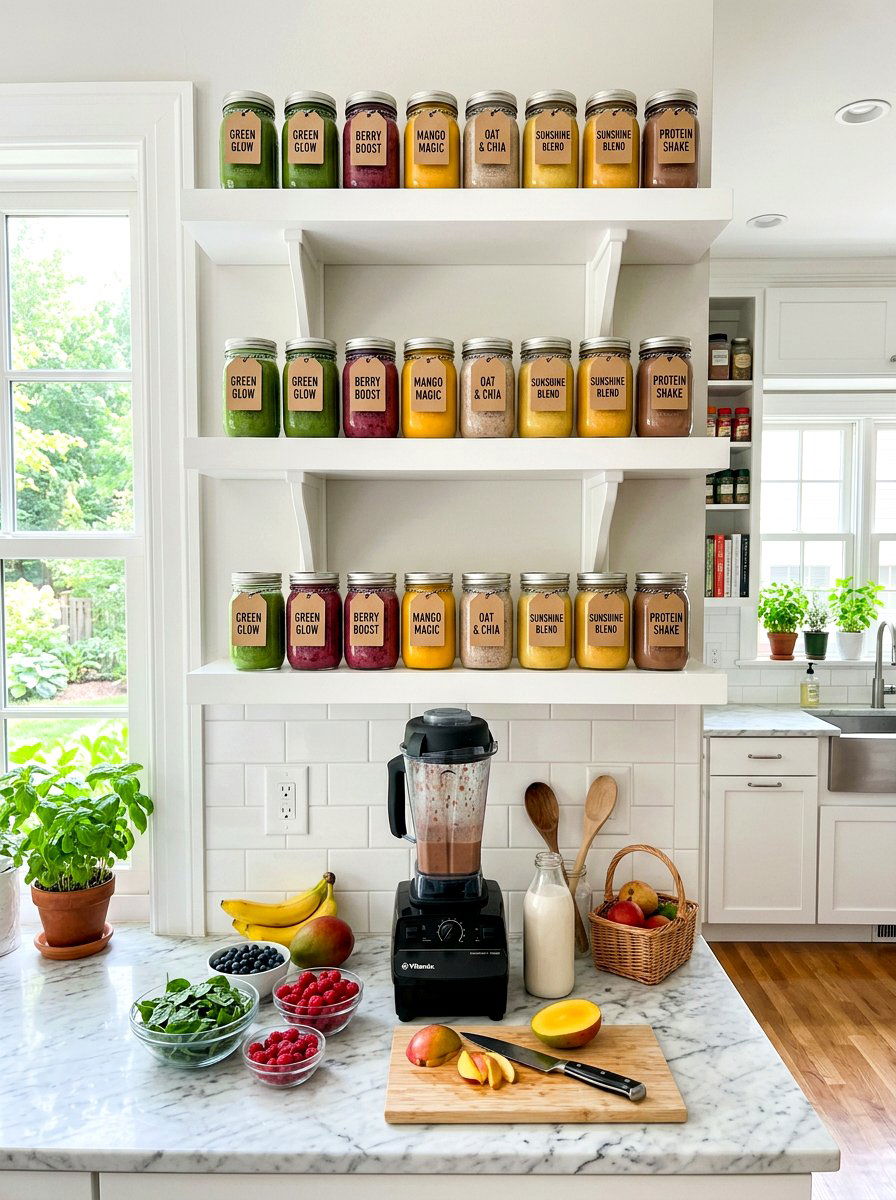 Glass Jar Smoothie Storage - 30 smoothie nook kitchen ideas