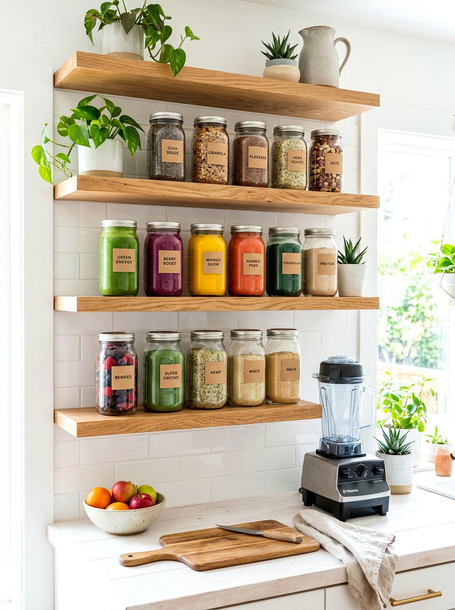 Glass Jar Storage - 30 smoothie station kitchen ideas
