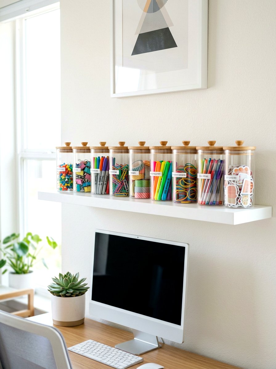 Glass Jar Storage - 30 organizing a home office ideas