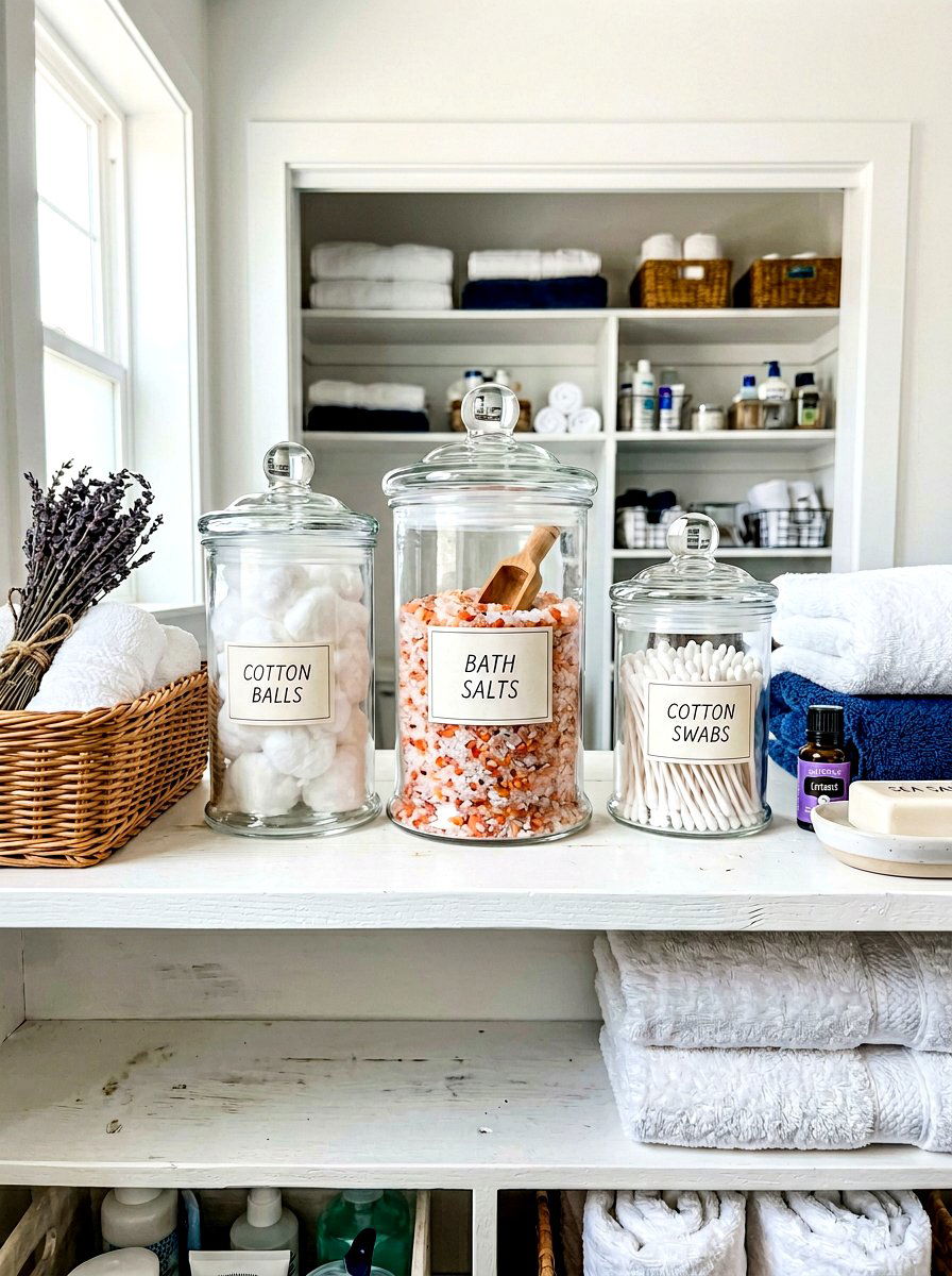 Glass Jars For Supplies - 30 linen closet organization ideas