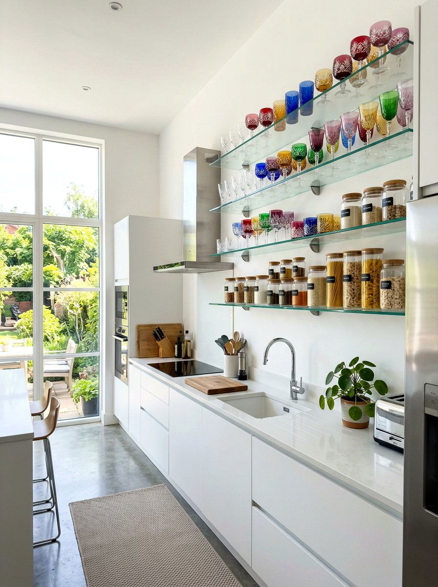 Glass Kitchen Shelves - 30 kitchen shelfie ideas