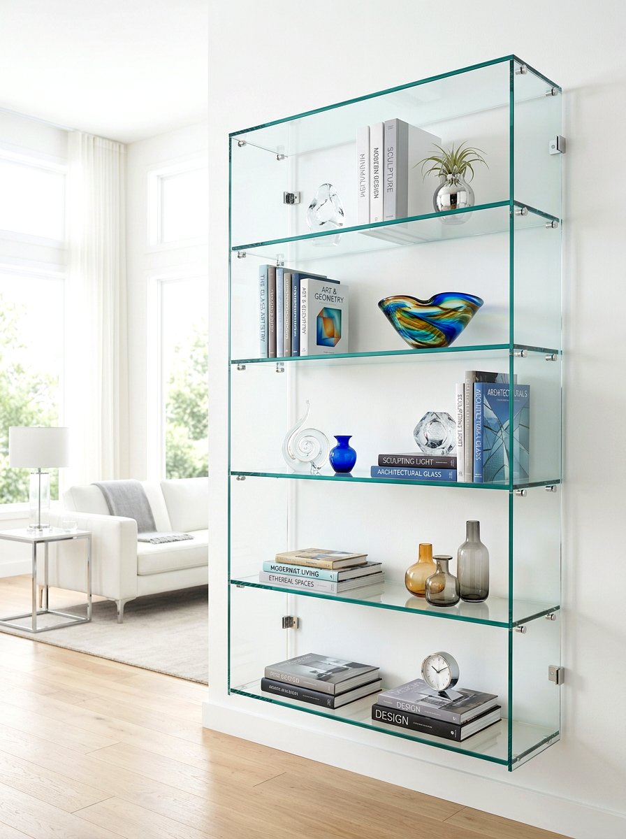Glass Modern Floating Shelving Unit - 30 bookshelf styling ideas