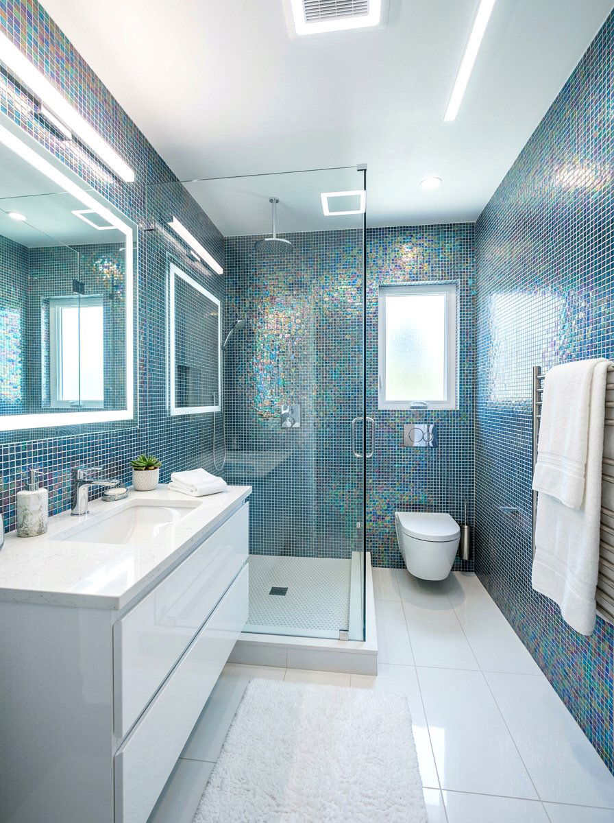 Glass Mosaic White Grout - 30 light grout bathroom ideas