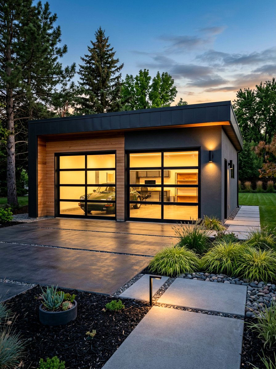 Glass Panel Garage Doors - 30 detached garage curb appeal ideas