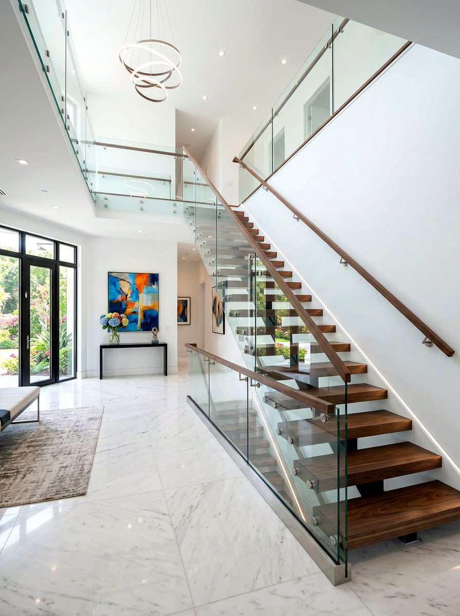 Glass Panel Staircase - 30 banister makeover ideas