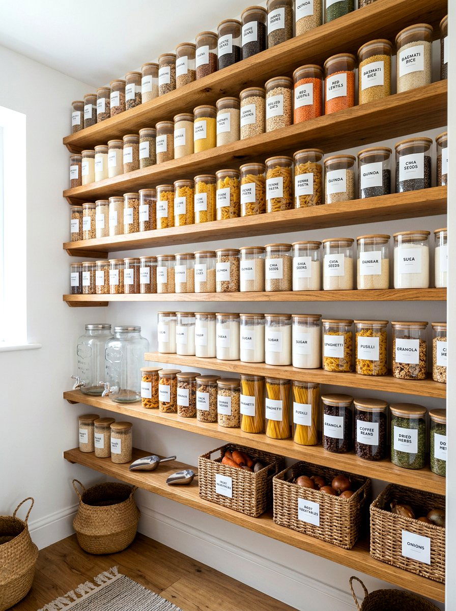 Glass Pantry Storage Jars - 30 layered kitchen decor ideas