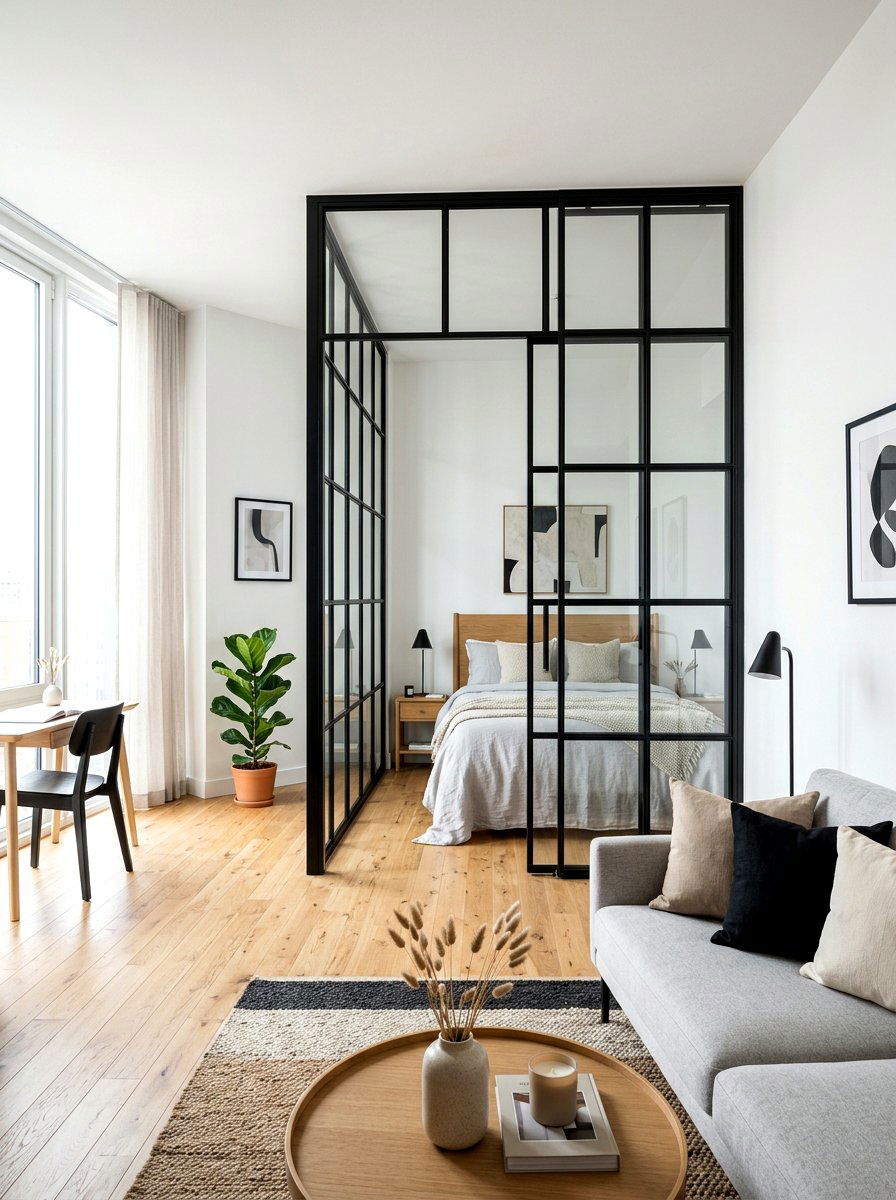 Glass Partition Alcove Studio - 30 alcove studio apartment ideas