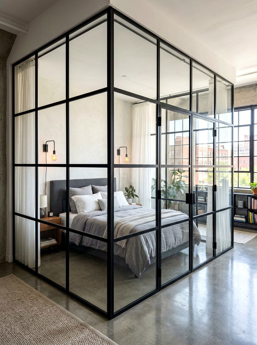 Glass Partition Bedroom - 30 studio sleeping nook ideas