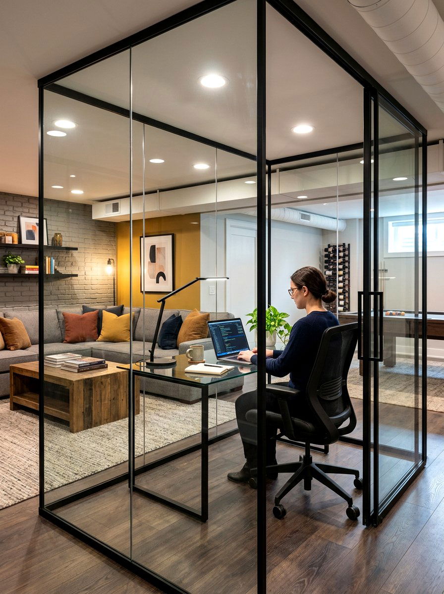 Glass Partition Office - 30 basement office nook ideas