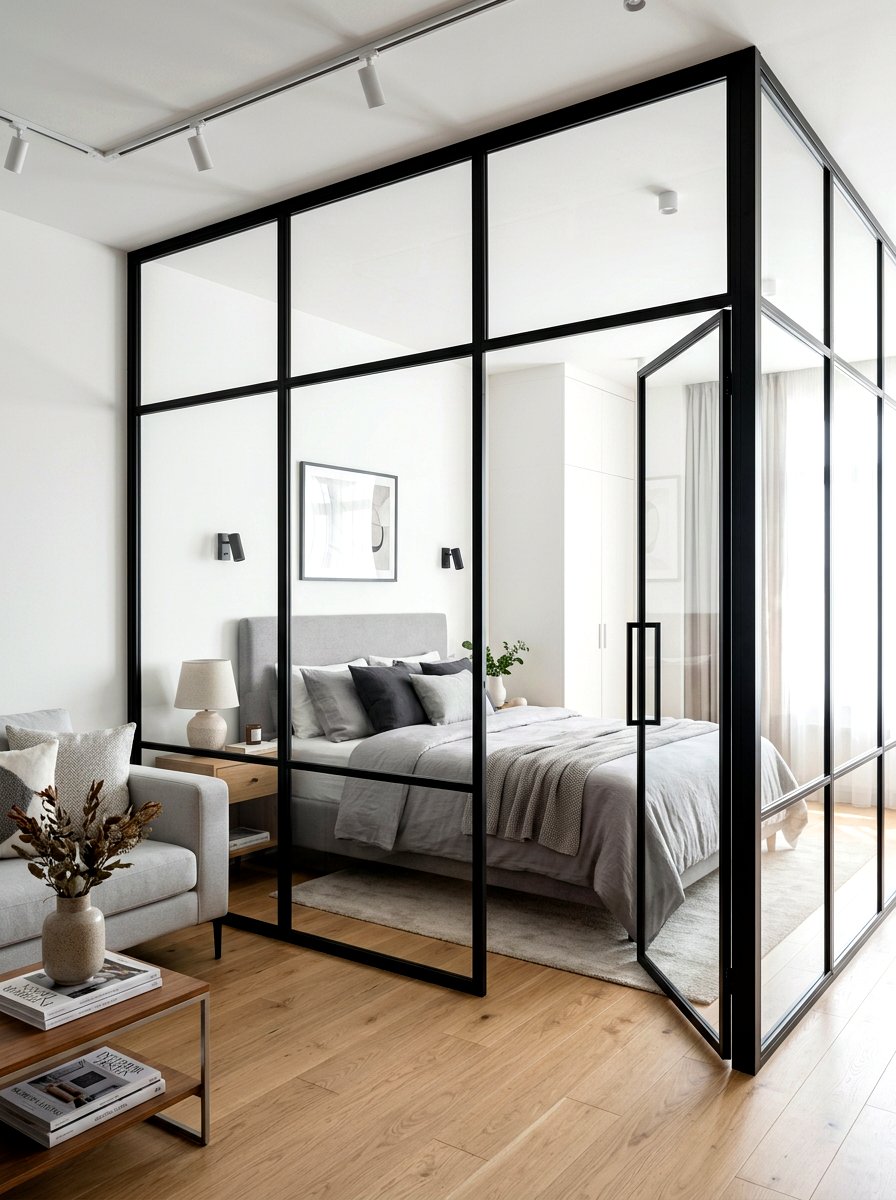Glass Partition Wall - 30 studio apartment ideas