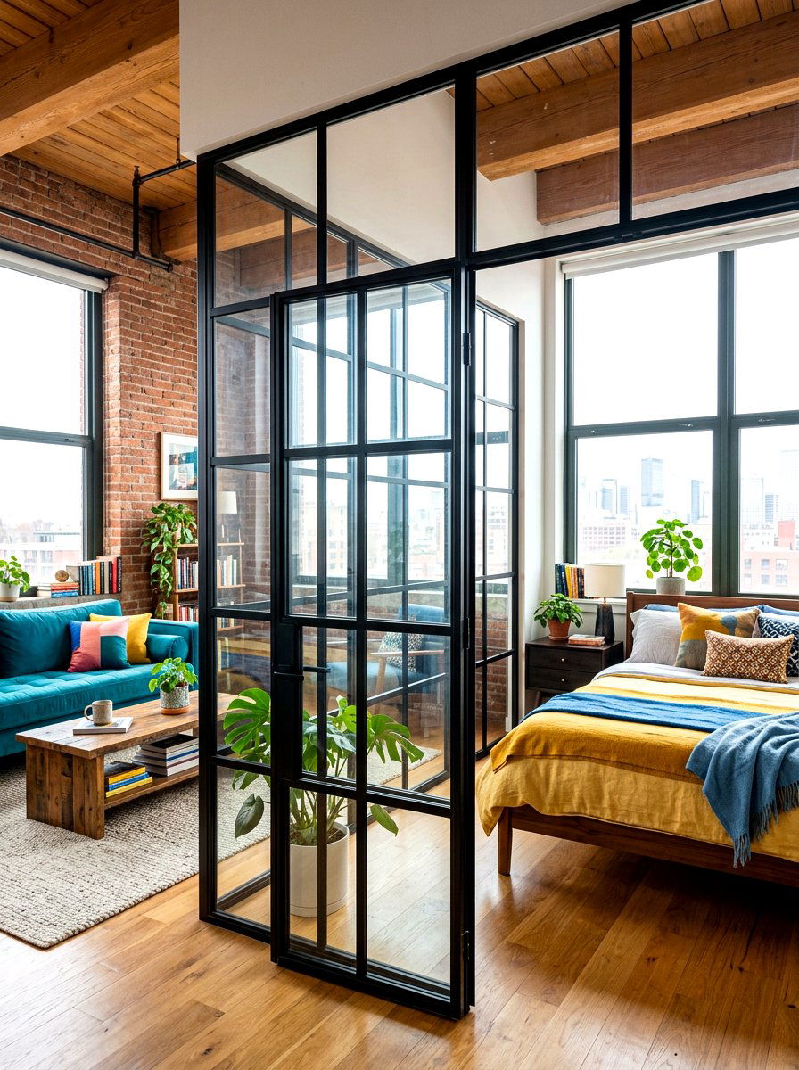 Glass Partition Wall - 30 tiny apartment decor ideas