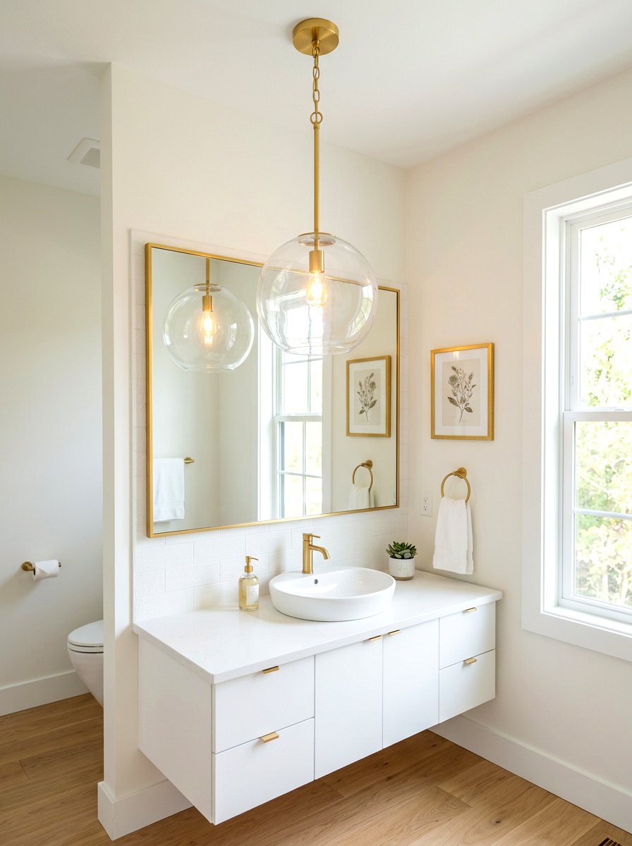 Glass Pendant Light Bathroom - 30 guest powder room decor ideas