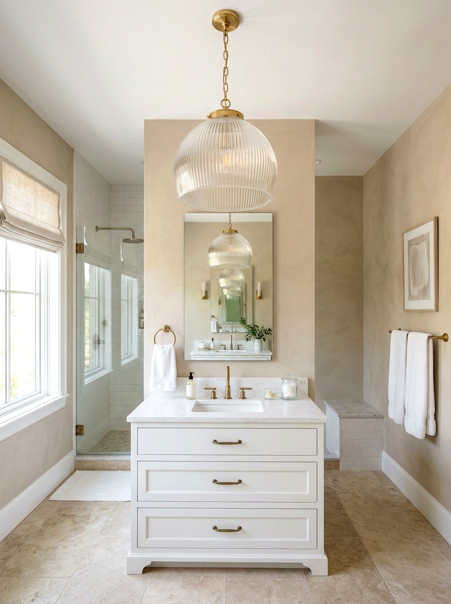 Glass Pendant Lighting - 30 tiny powder bath ideas