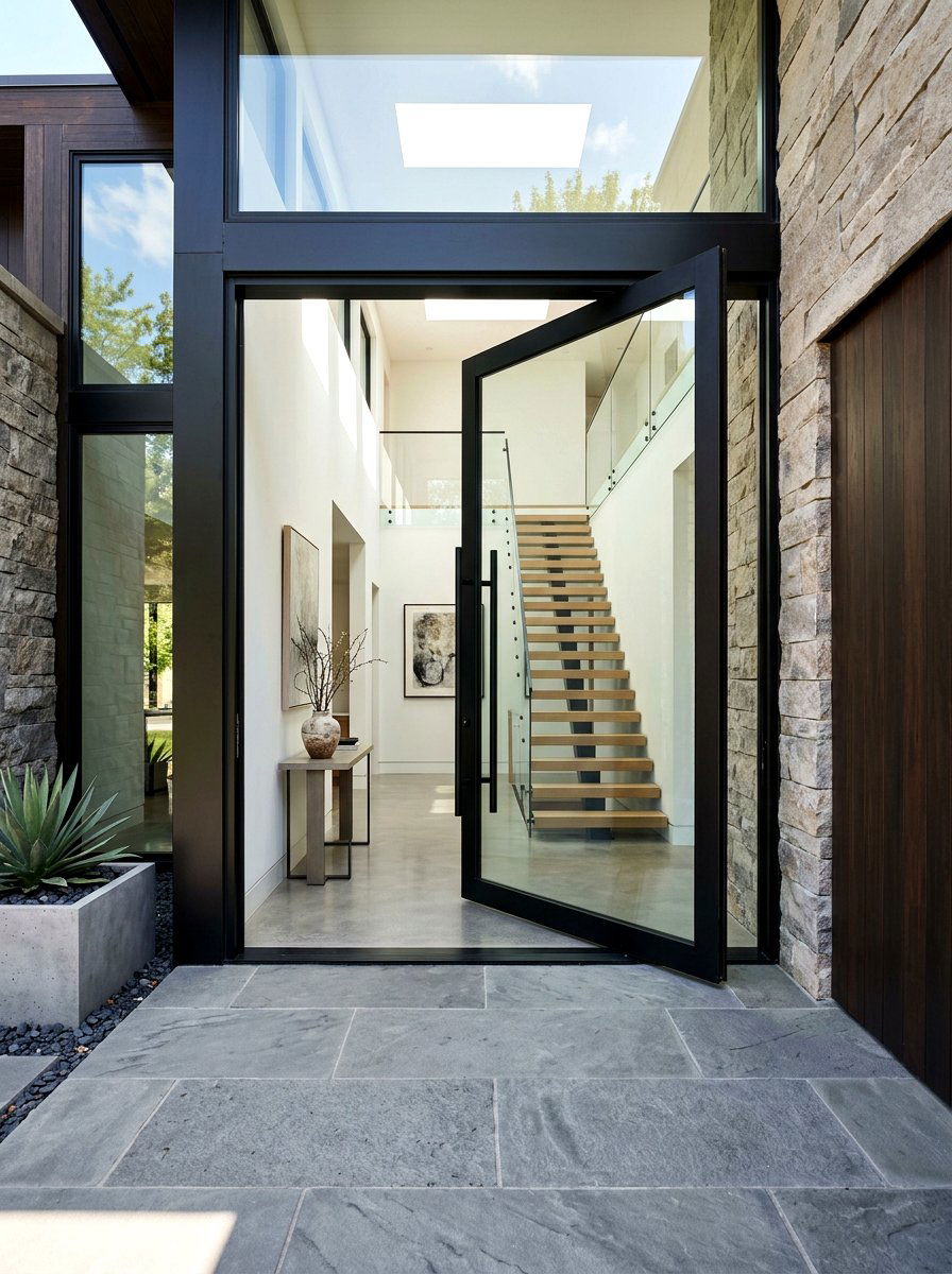 Glass Pivot Doors - 30 quiet luxury exterior ideas