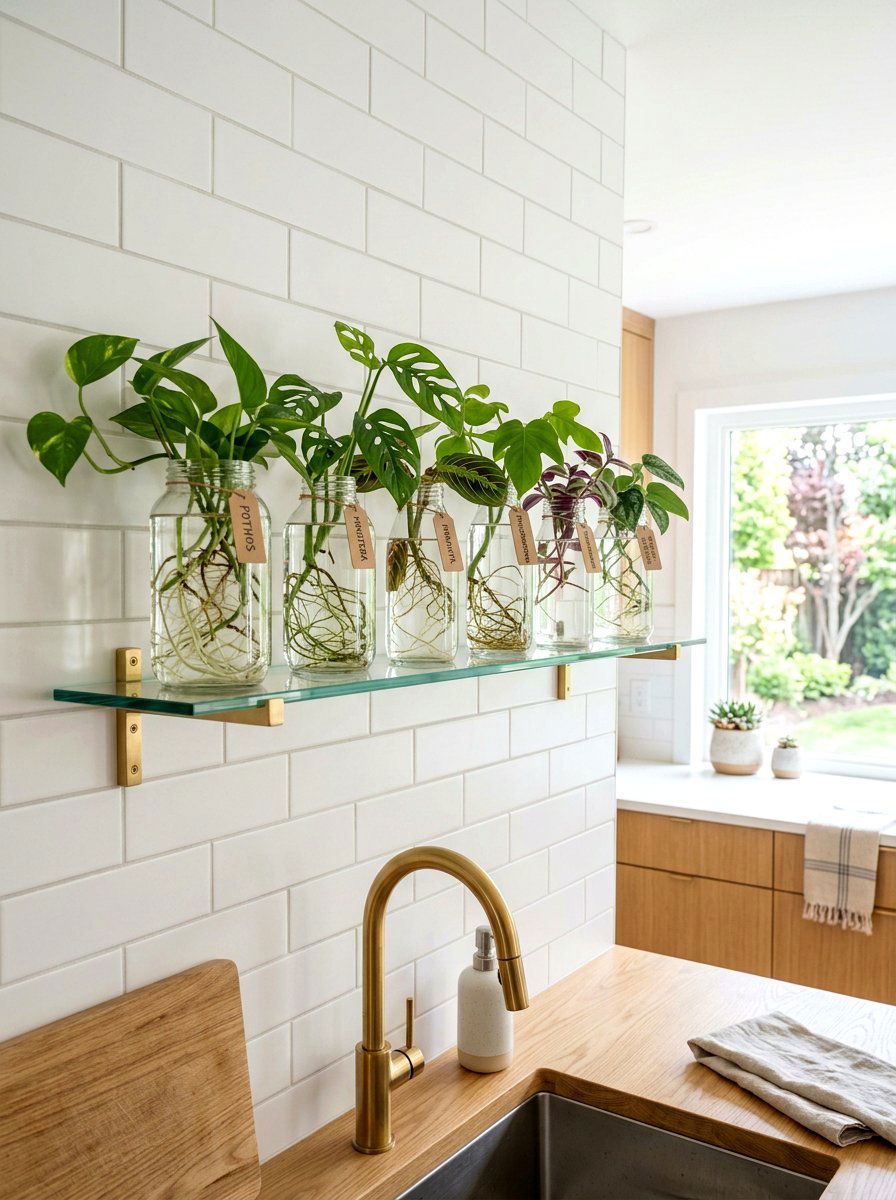 Glass Plant Propagation Shelf - 30 kitchen plant ledge ideas