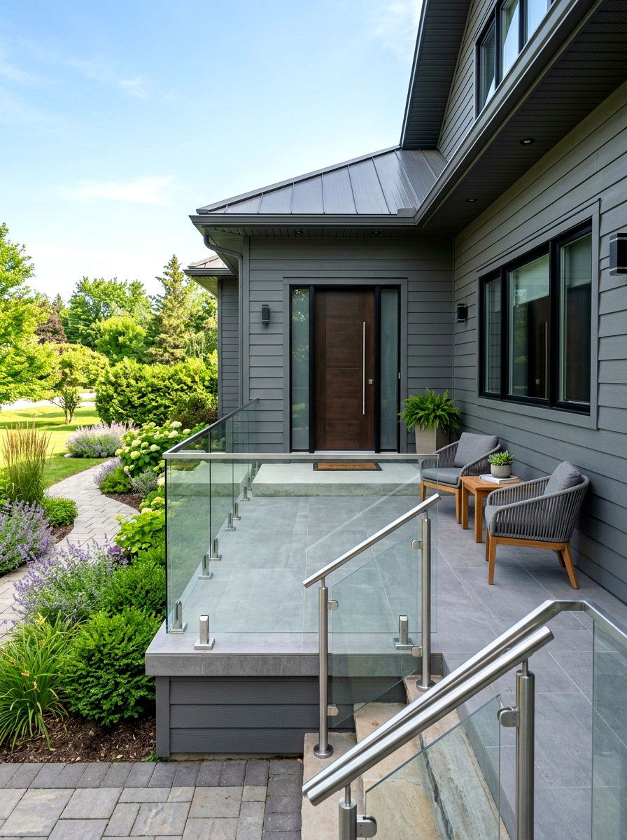 Glass Porch Railing - 30 front facade makeover ideas
