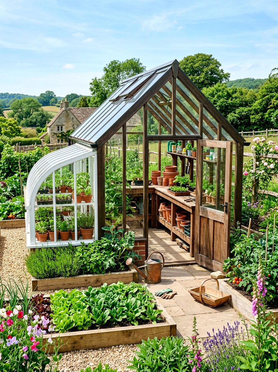 Glass Potting Shed - 30 potager garden ideas