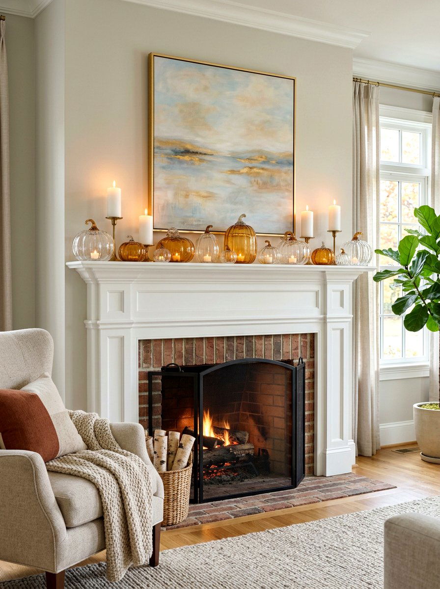 Glass Pumpkin Mantel - 30 pumpkin without pumpkins decor ideas