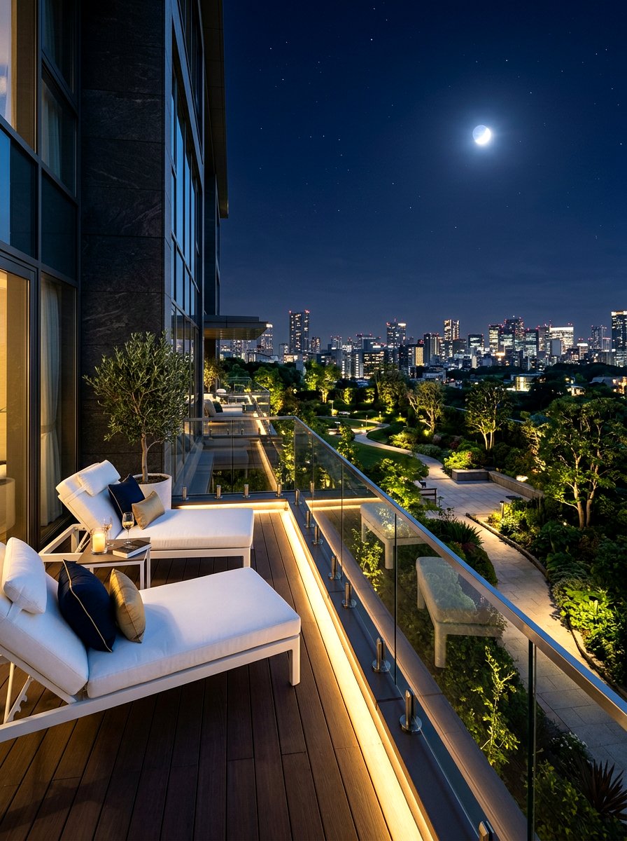 Glass Railing Balcony - 30 moonlight patio garden ideas