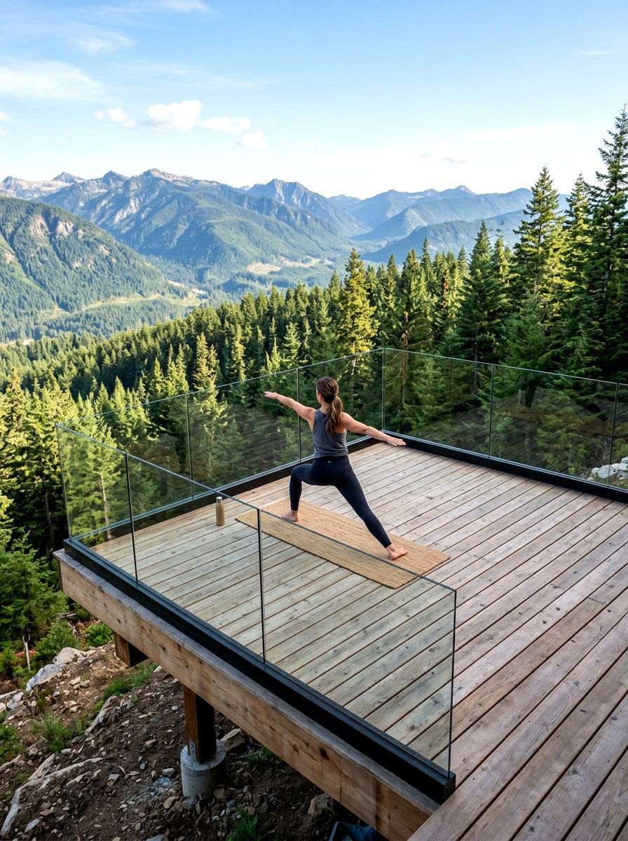 Glass Railing Deck - 30 backyard yoga deck ideas