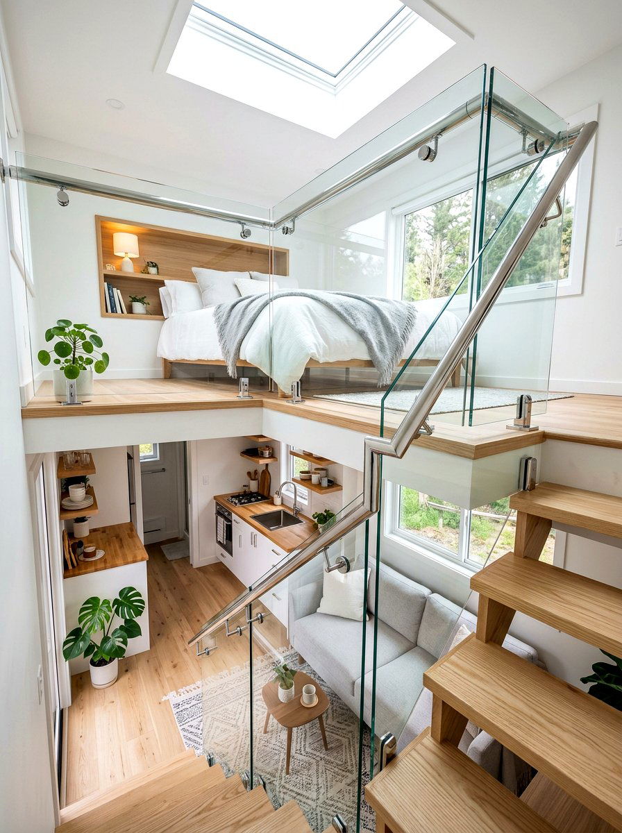 Glass Railing Loft Bed - 30 tiny house loft bed ideas