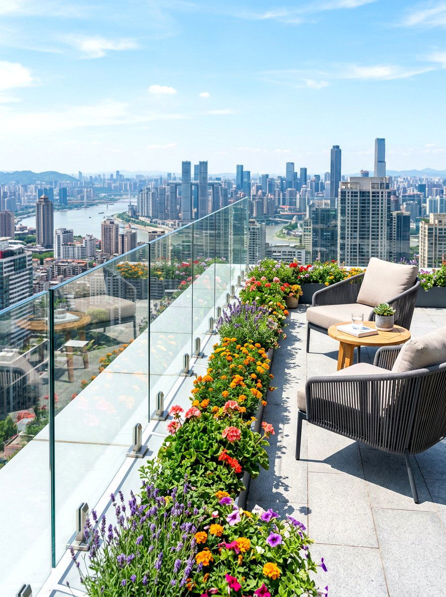 Glass Railing Rooftop - 30 rooftop patio garden ideas