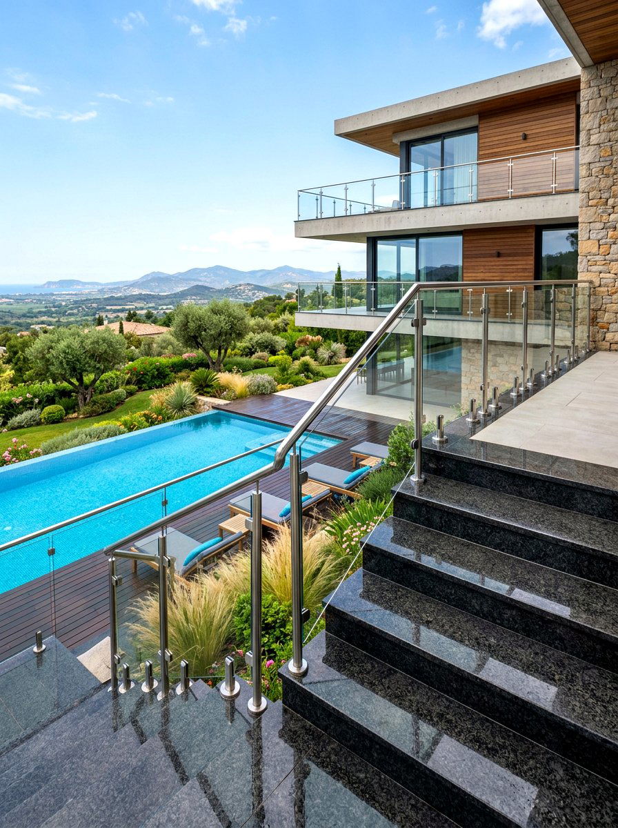 Glass Railing System - 30 front steps makeover ideas