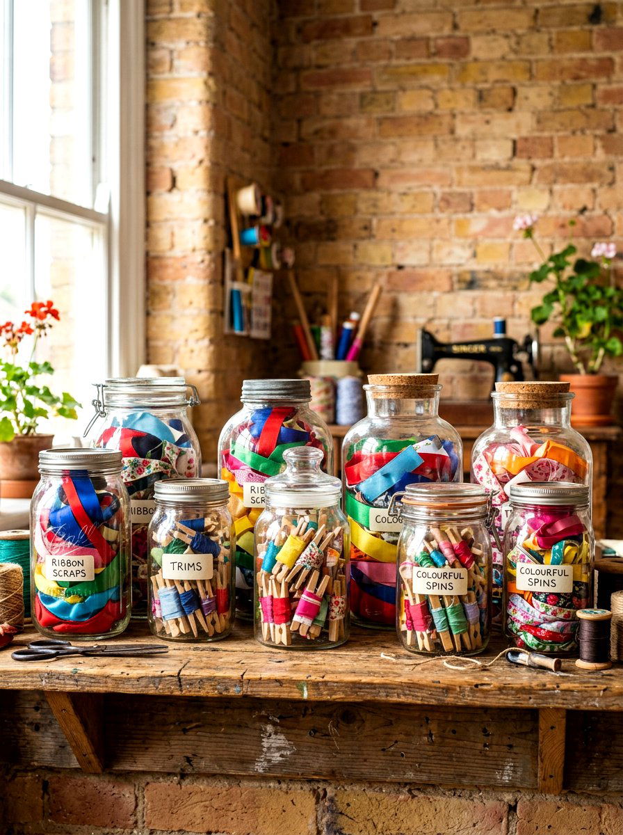 Glass Ribbon Jar - 30 ribbon storage ideas