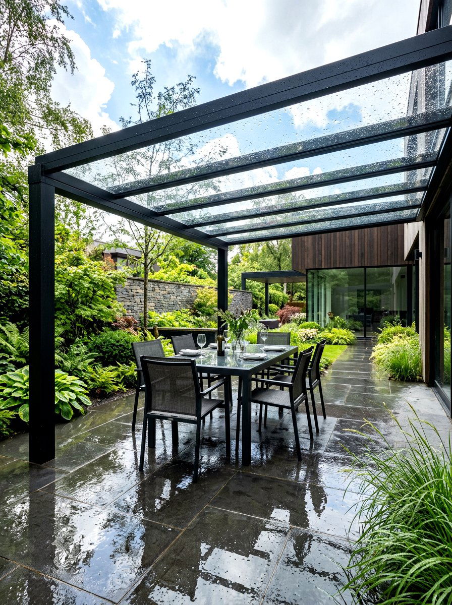 Glass Roof Pergola - 30 outdoor breakfast pergola ideas