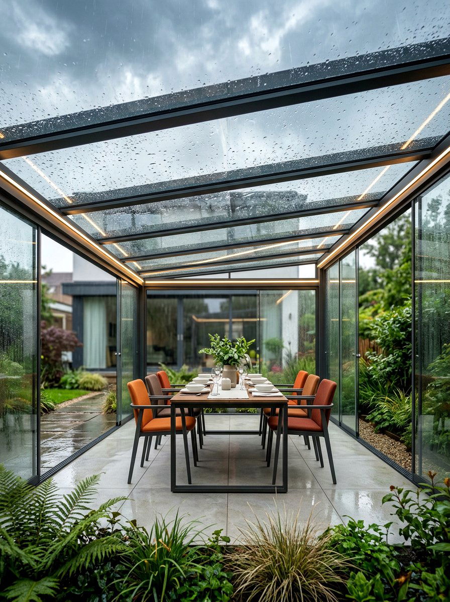 Glass Roof Pergola - 30 pergola dining backyard ideas