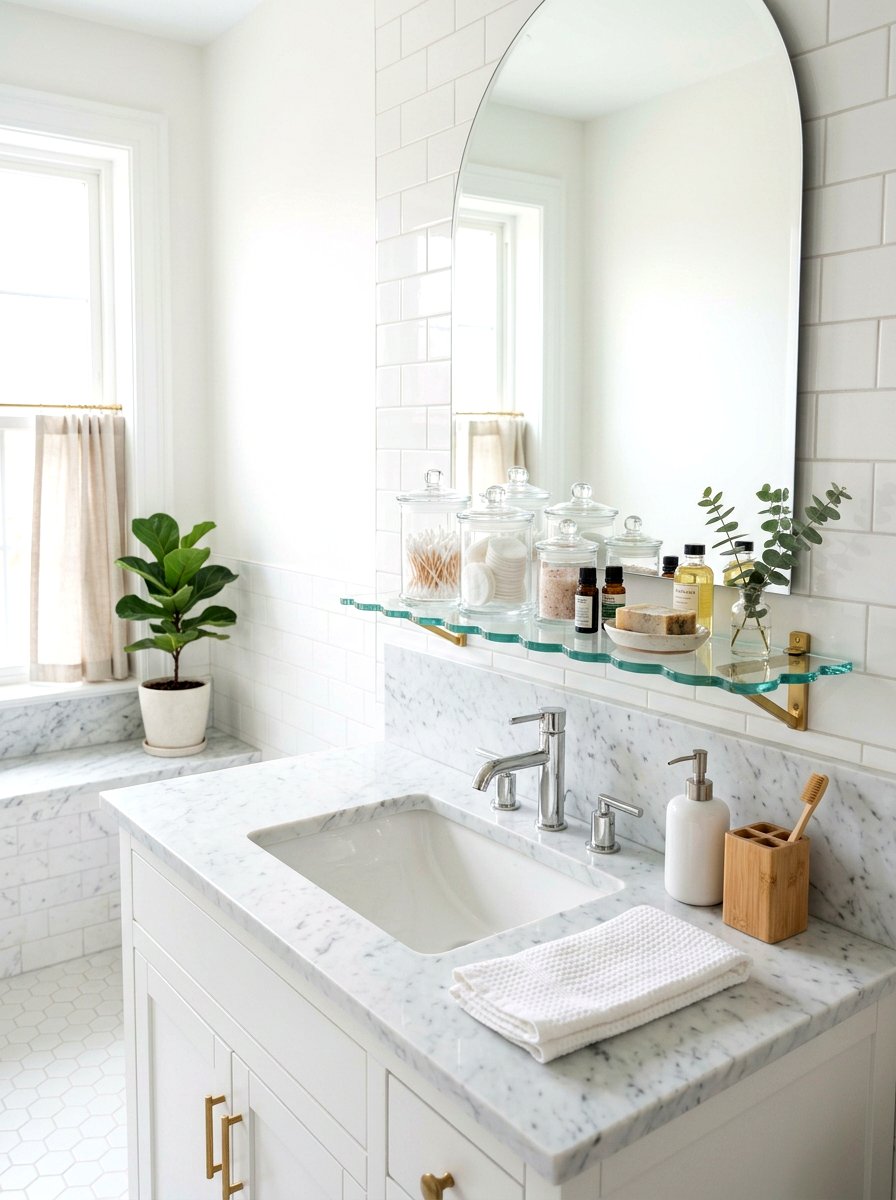 Glass Scalloped Vanity Shelf - 30 scalloped shelf ideas