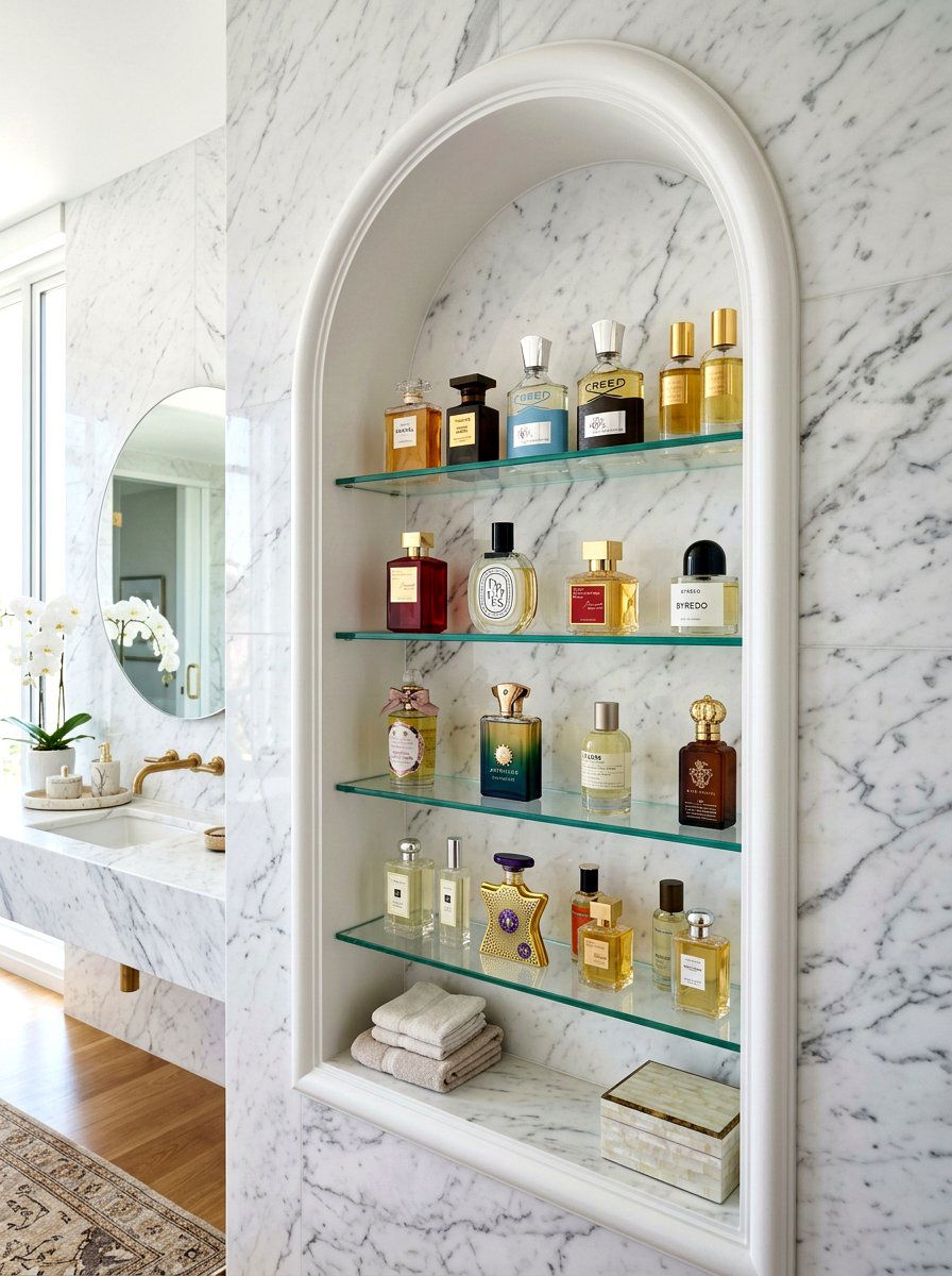 Glass Shelf Arched Niche - 30 arched vanity niche ideas