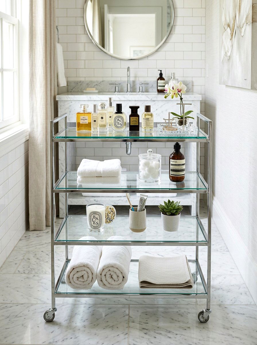 Glass Shelf Bathroom Cart - 30 aesthetic bathroom cart ideas