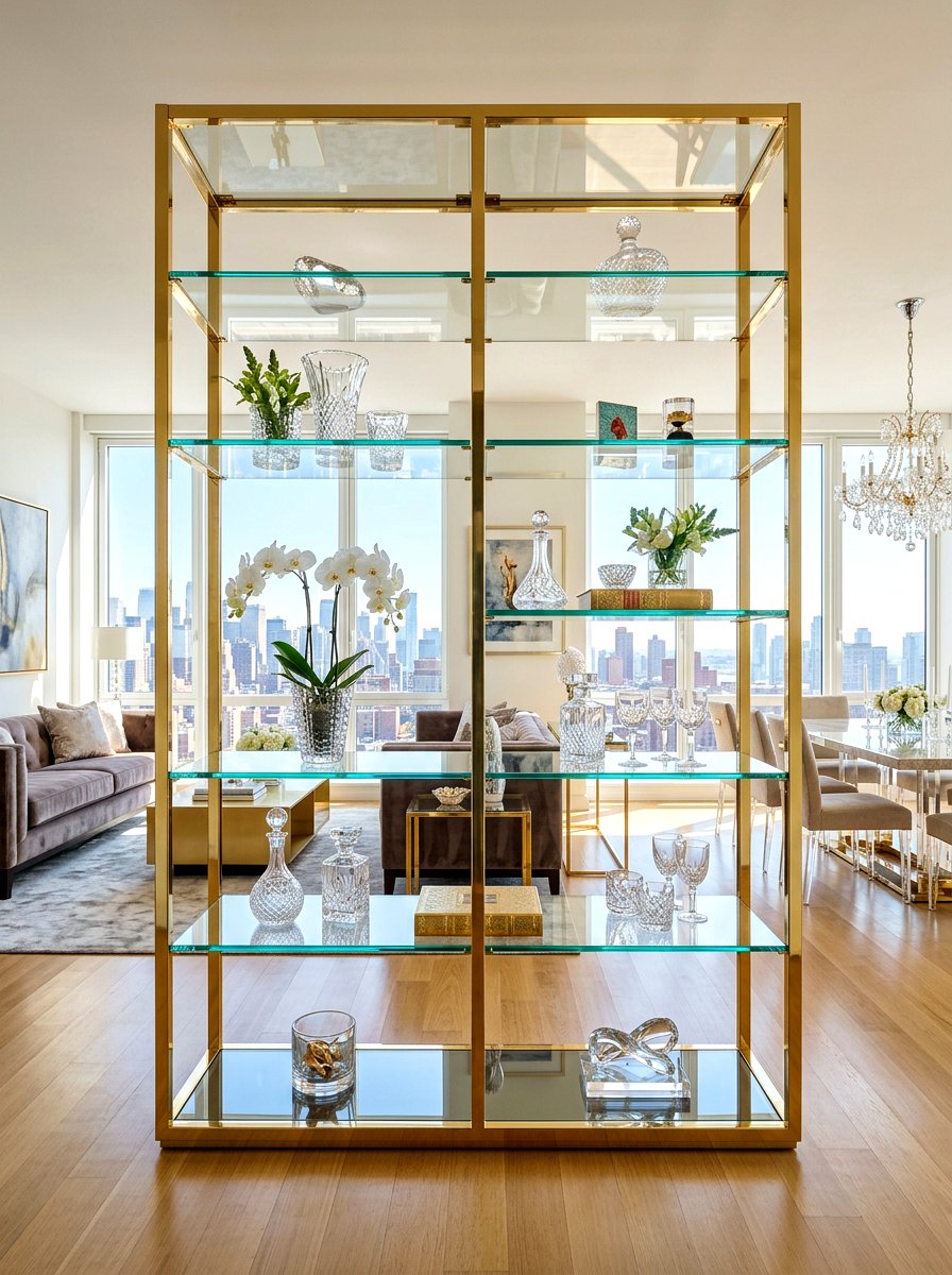 Glass Shelf Room Divider - 30 bookshelf divider apartment ideas