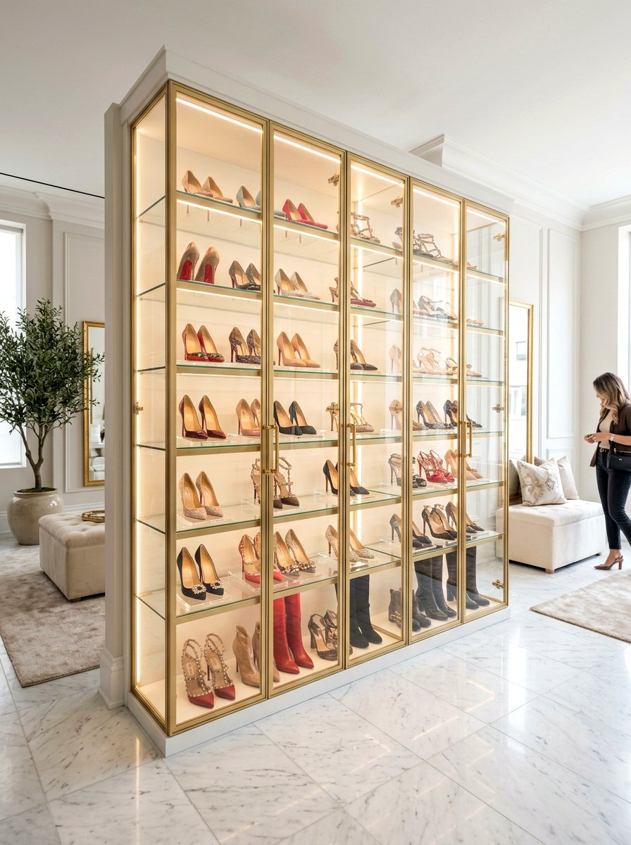 Glass Shoe Cabinet - 30 shoe wall storage ideas