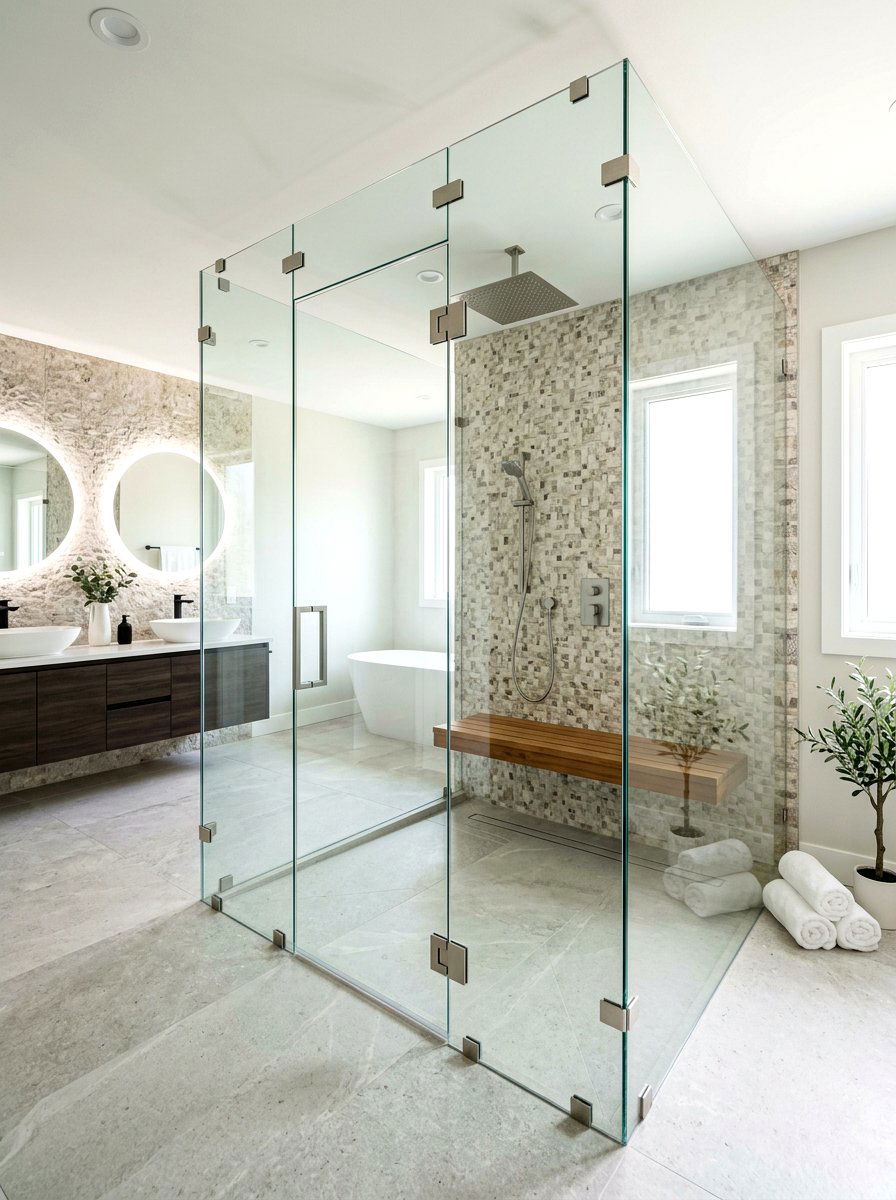 Glass Shower Enclosure - 30 rustic spa bathroom ideas
