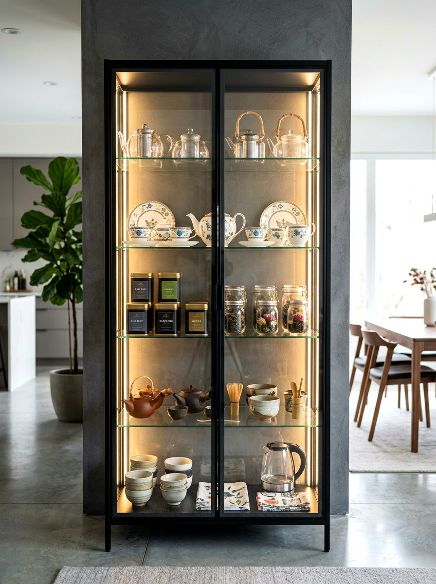 Glass Tea Cabinet - 30 tea station ideas