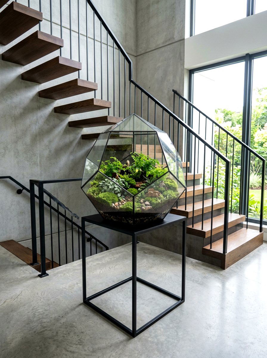 Glass Terrarium Display - 30 staircase plant corner ideas