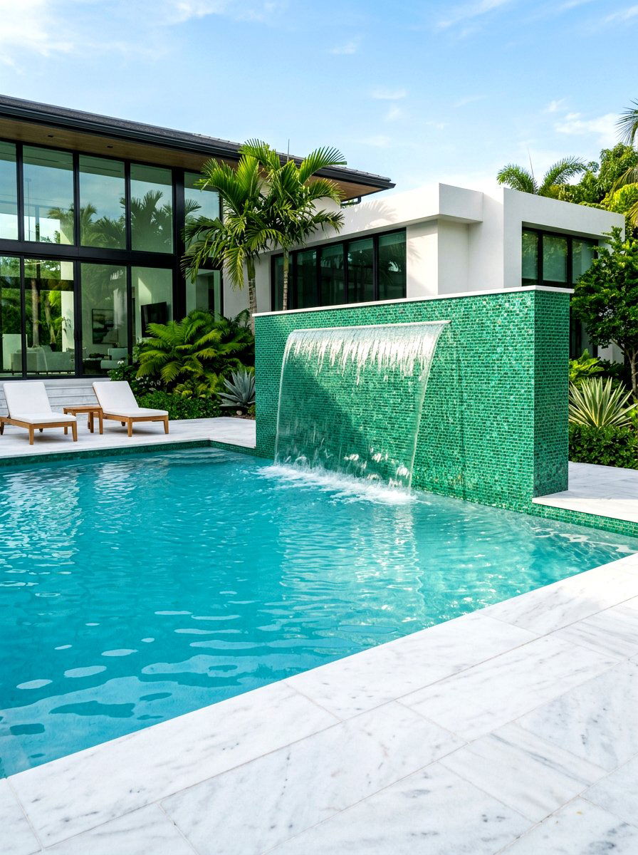 Glass Tile Pool Waterfall - 30 pool waterfall ideas