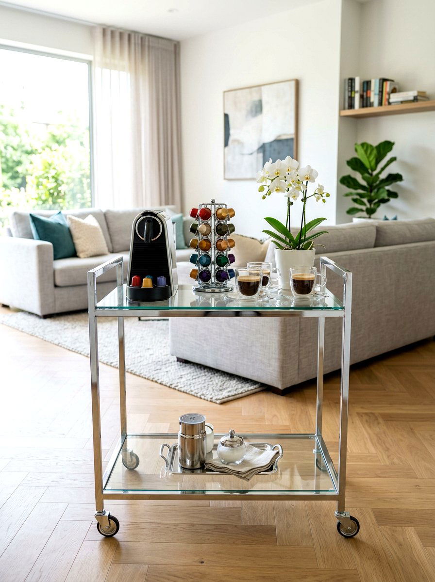 Glass Top Coffee Trolley - 30 coffee cart apartment ideas
