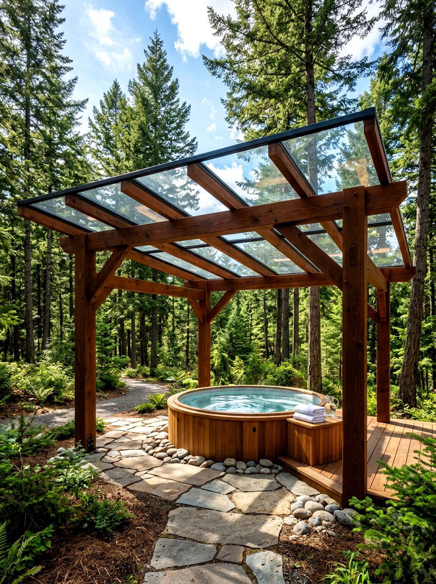 Glass Top Hot Tub Pergola - 30 pergola over hot tub ideas
