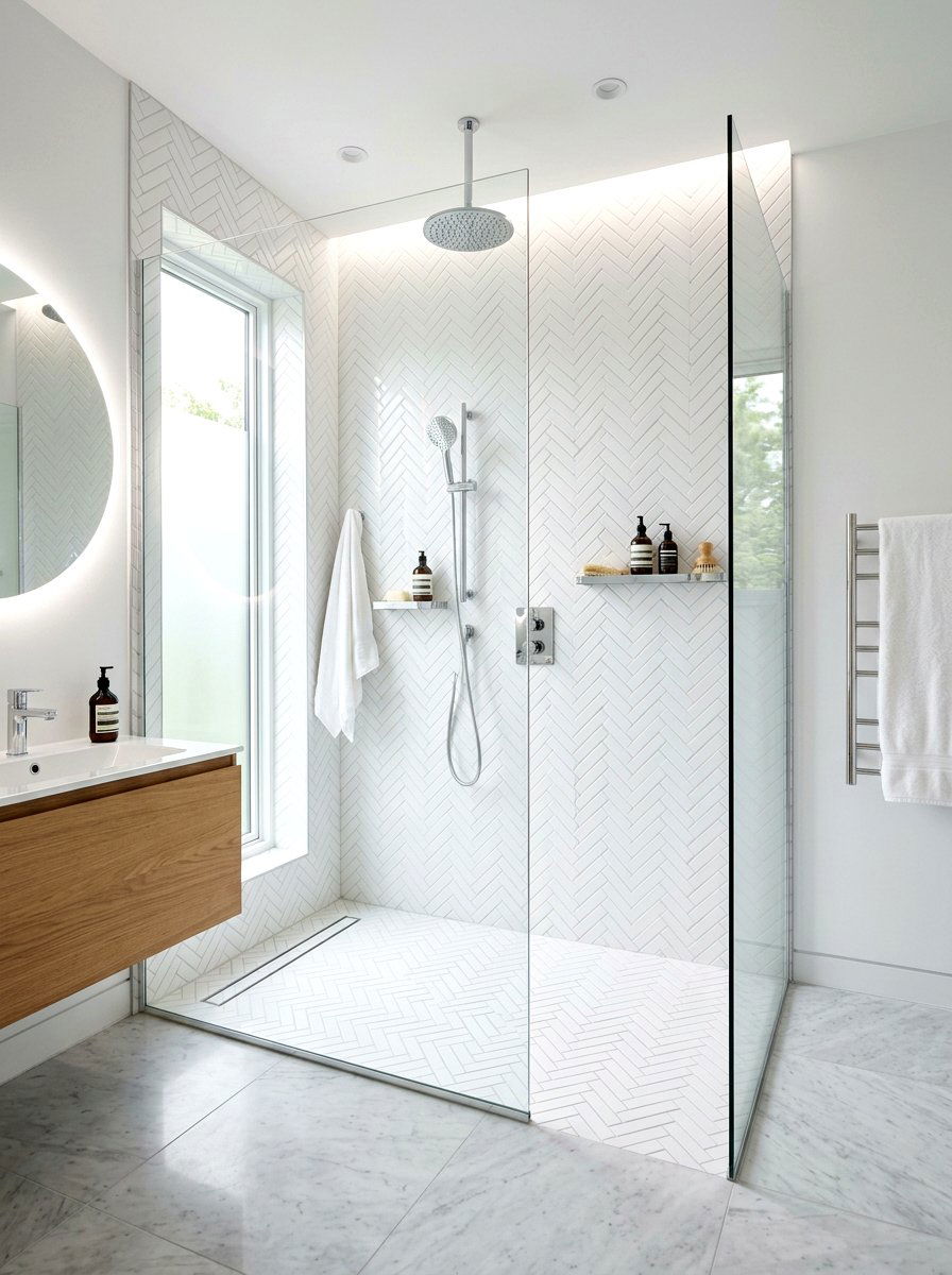 Glass Walk In Herringbone Shower - 30 herringbone shower tile ideas