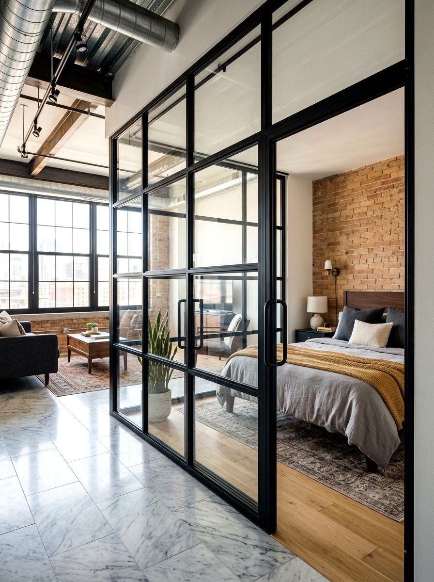 Glass Wall Divider - 30 studio apartment divider ideas