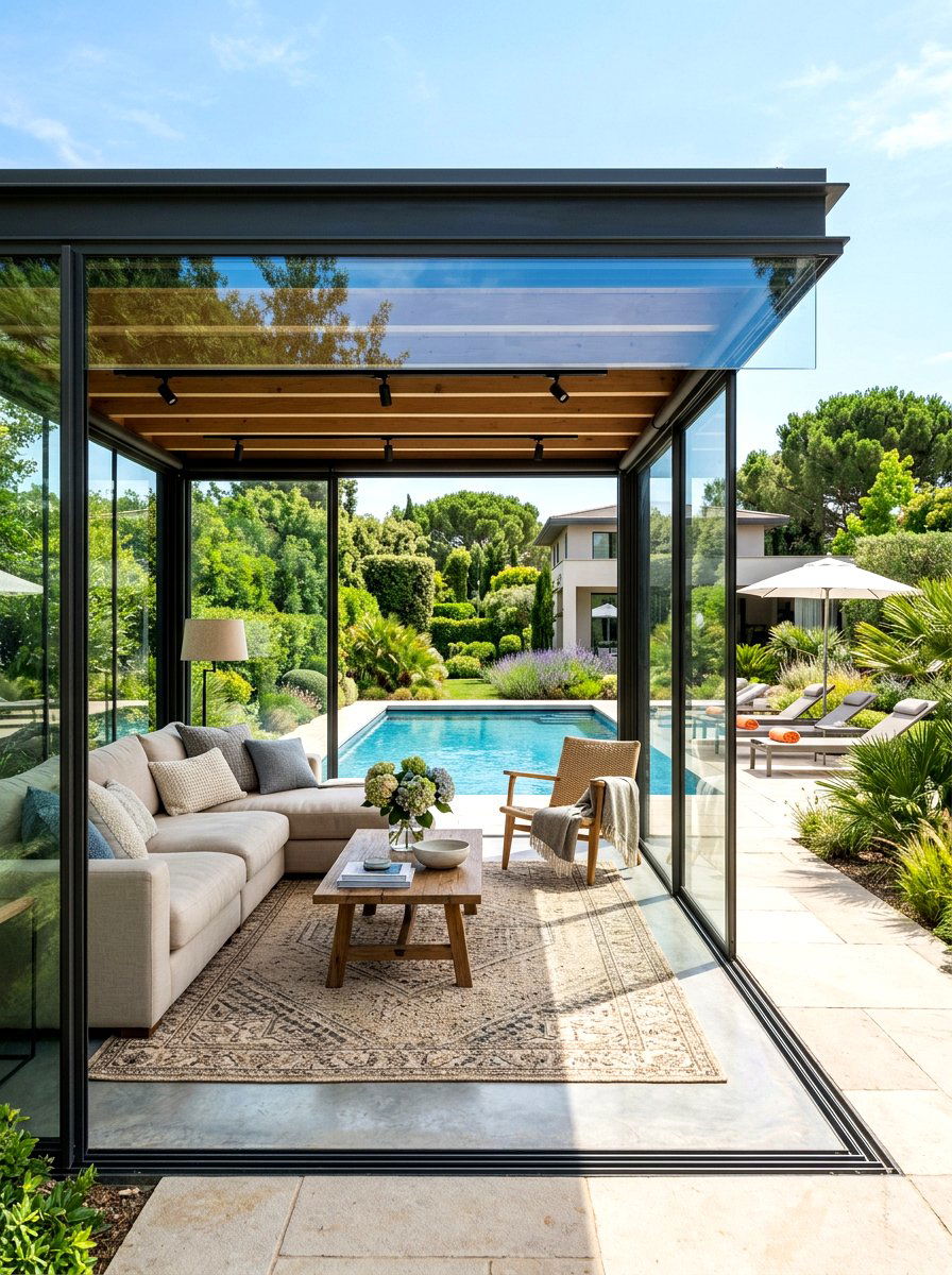 Glass Wall Enclosure - 30 modern backyard lounge ideas