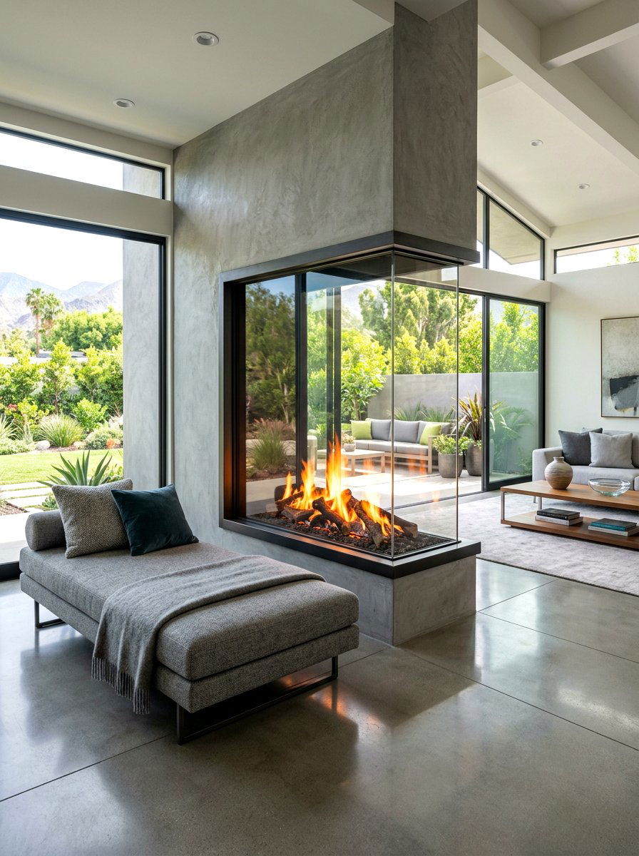 Glass Wall Fireplace View - 30 fireplace reading nook ideas