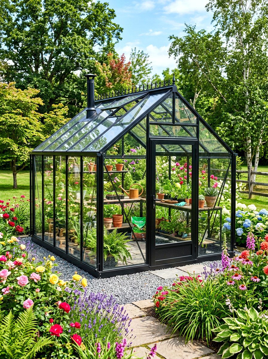 Glass Wall Greenhouse Shed - 30 backyard workshop shed ideas