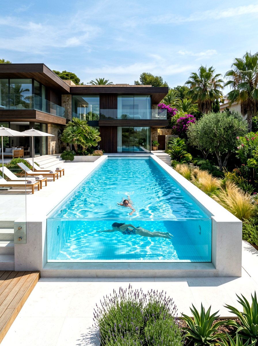 Glass Wall Lap Pool - 30 lap pool backyard ideas