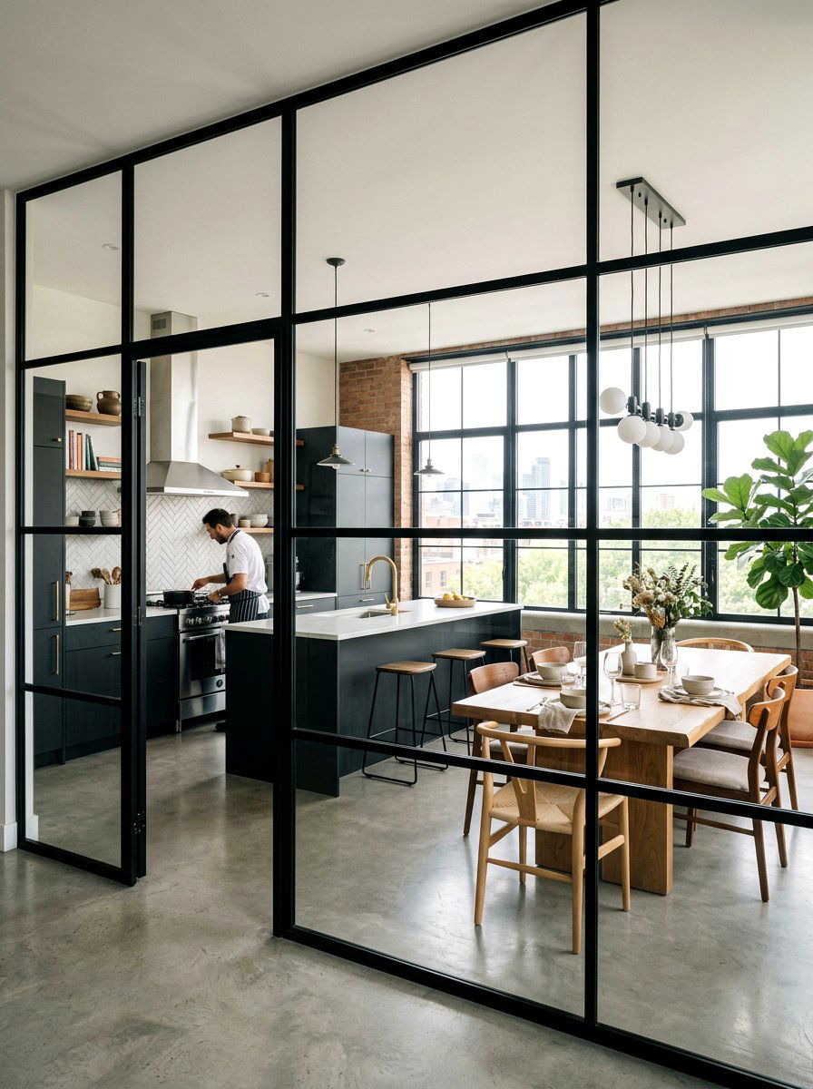 Glass Wall Partition - 30 open plan with cozy zones ideas
