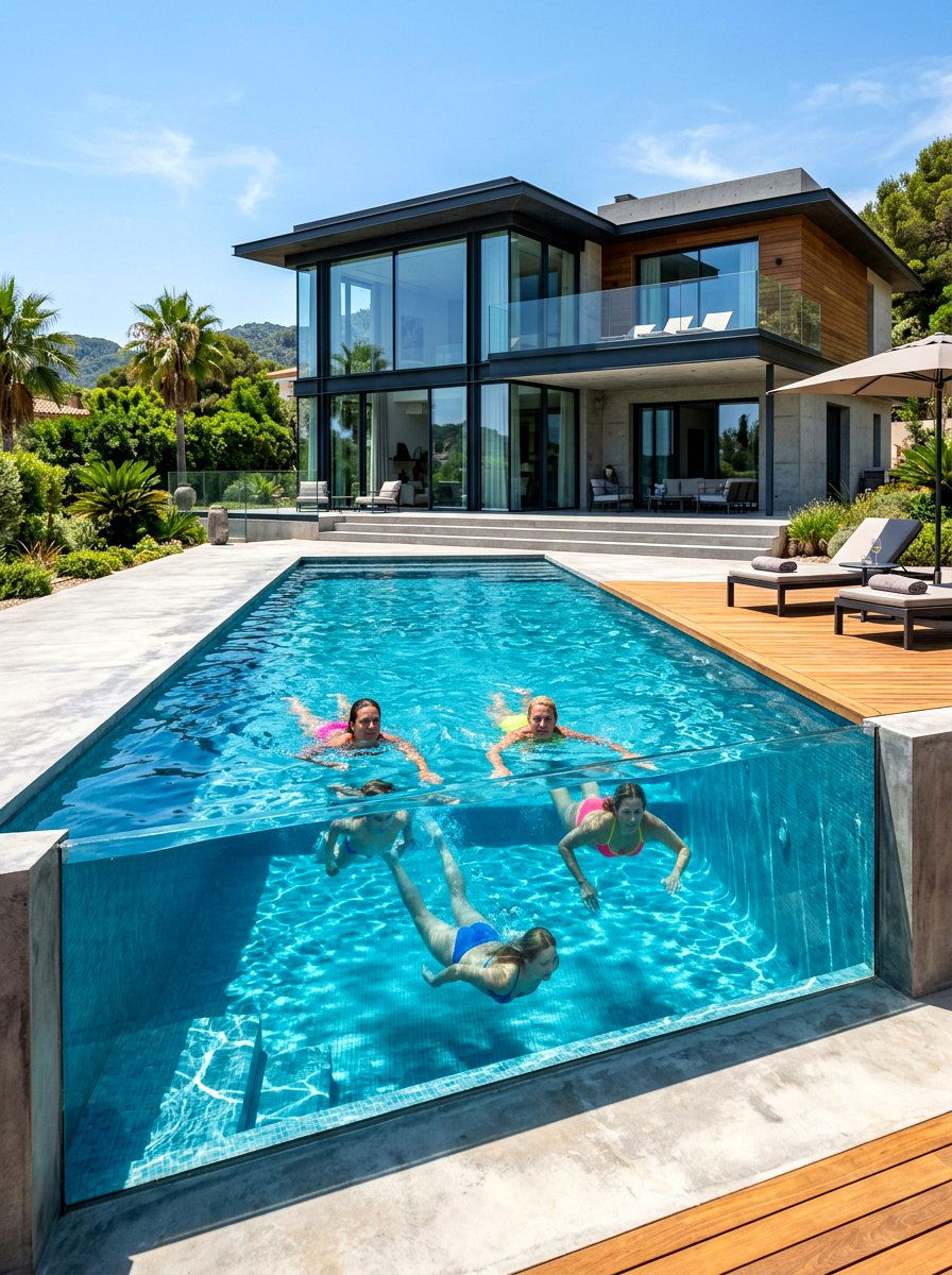 Glass Wall Pool - 30 resort backyard pool ideas